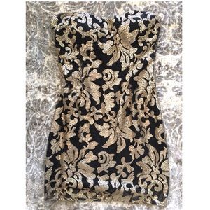 Black and Gold sequined short prom dress